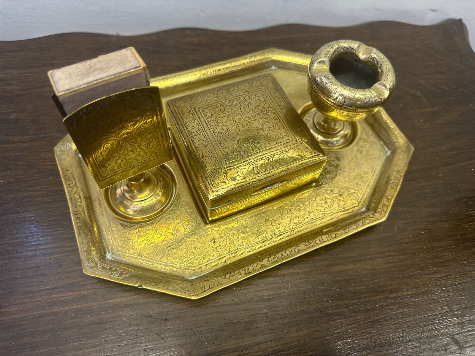 Antique 19th Brass Highly Decorative Anglo Indian Desk Stand Prof Polished