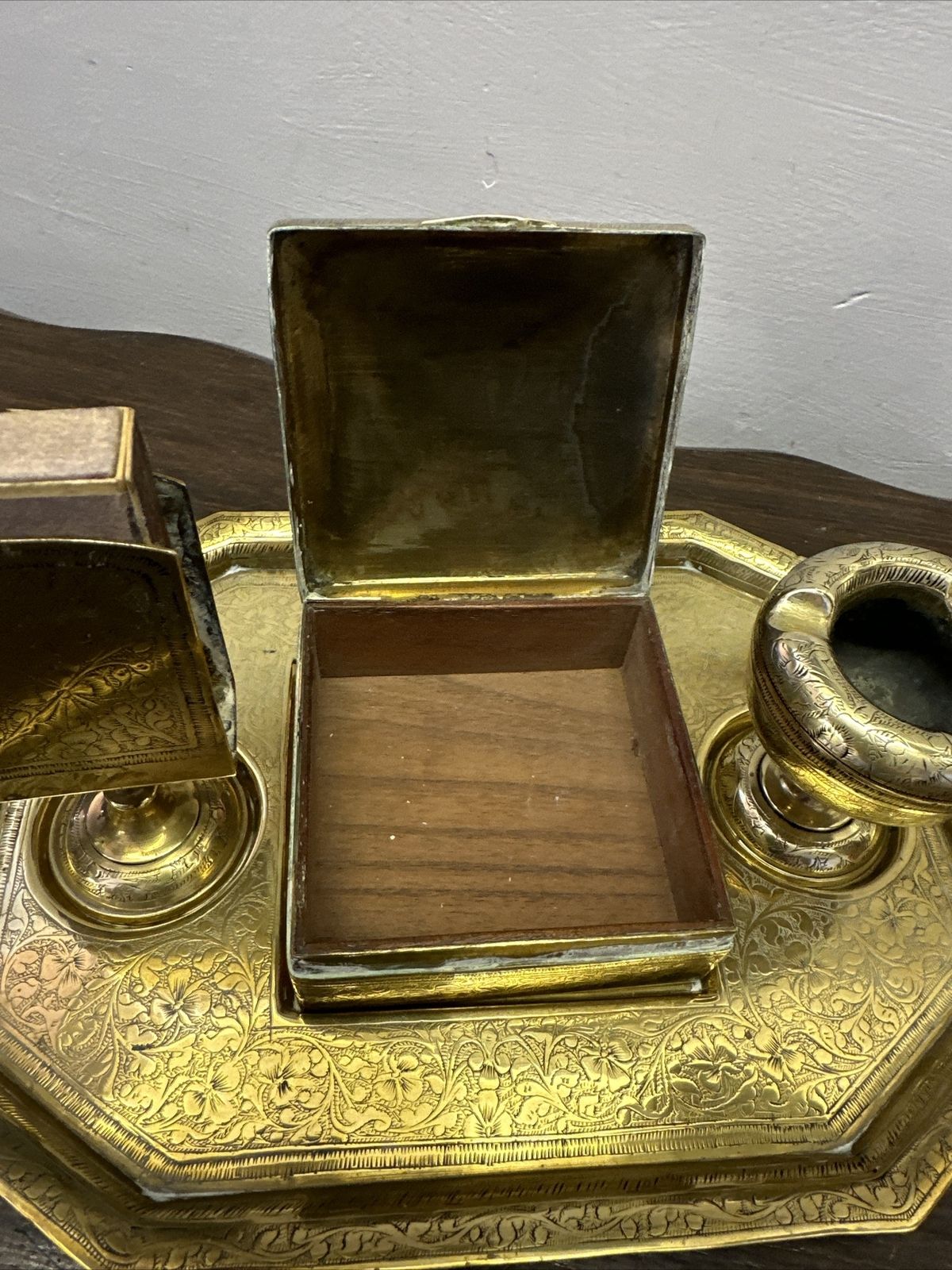 Antique 19th Brass Highly Decorative Anglo Indian Desk Stand Prof Polished photo for sale