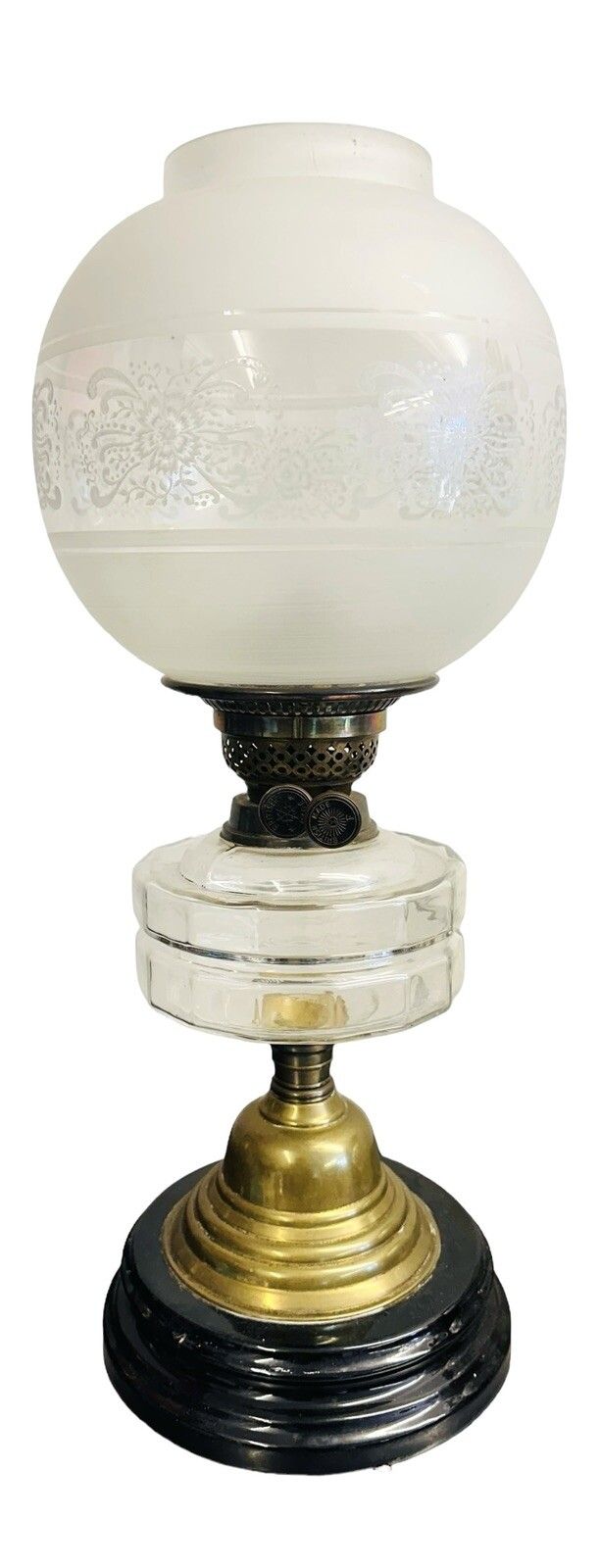 Victorian Oil Lamp Ebonised Wooden Base