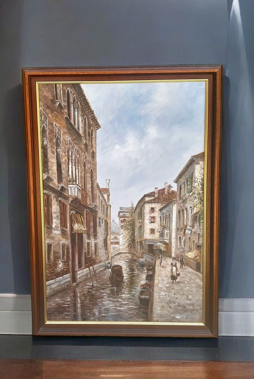 Mid Century 1970’s Original Oil On Canvas Italian Venice Scene  Fabulous 86x60cm