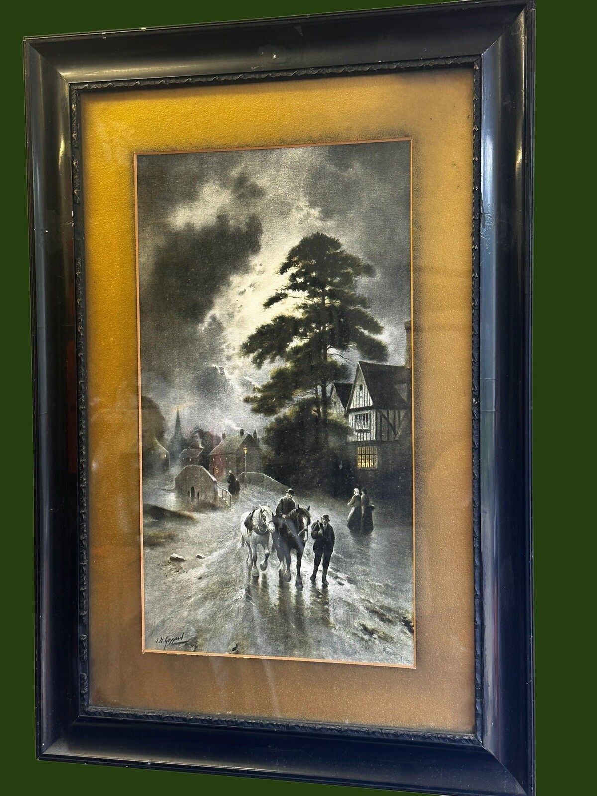 Antique Lithograph /Moonlight Scene. James Walter  Gozzard 66cm By 45cm photo furniture