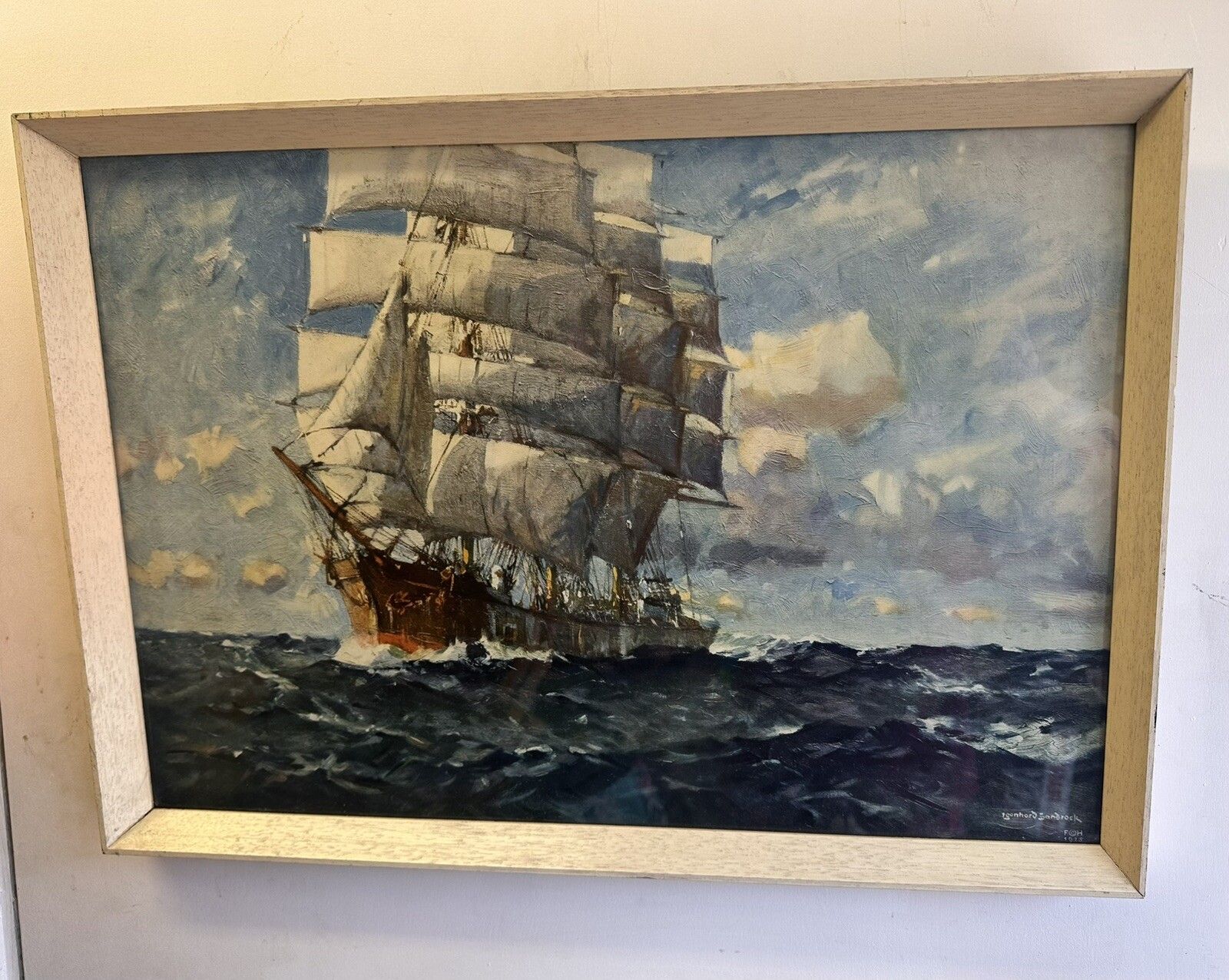 Mid Century Leonard Sandrock Nautical Sailing Framed Print Galleon Ship photo furniture