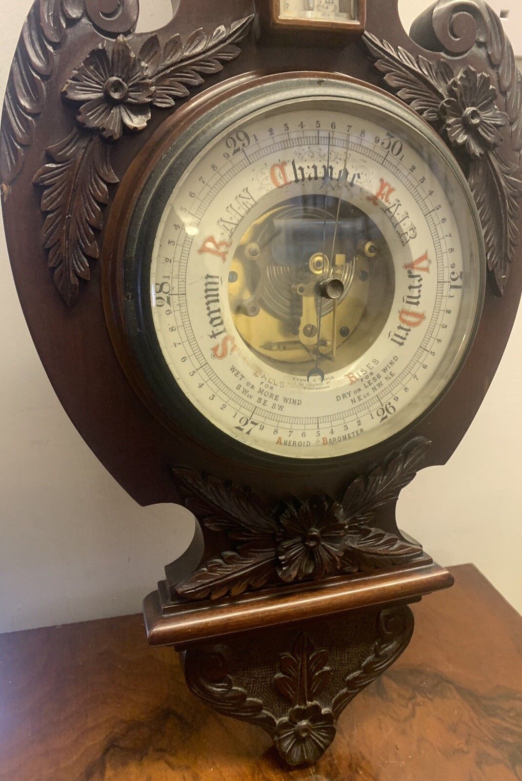 Antique 19th Century Frank J Gould Birmingham Magnificent Carved Barometer  95cm photo furniture