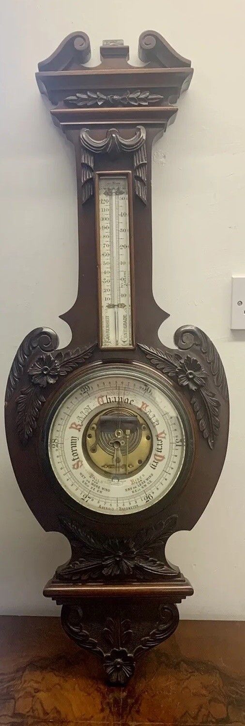 Antique 19th Century Frank J Gould Birmingham Magnificent Carved Barometer  95cm photo for sale