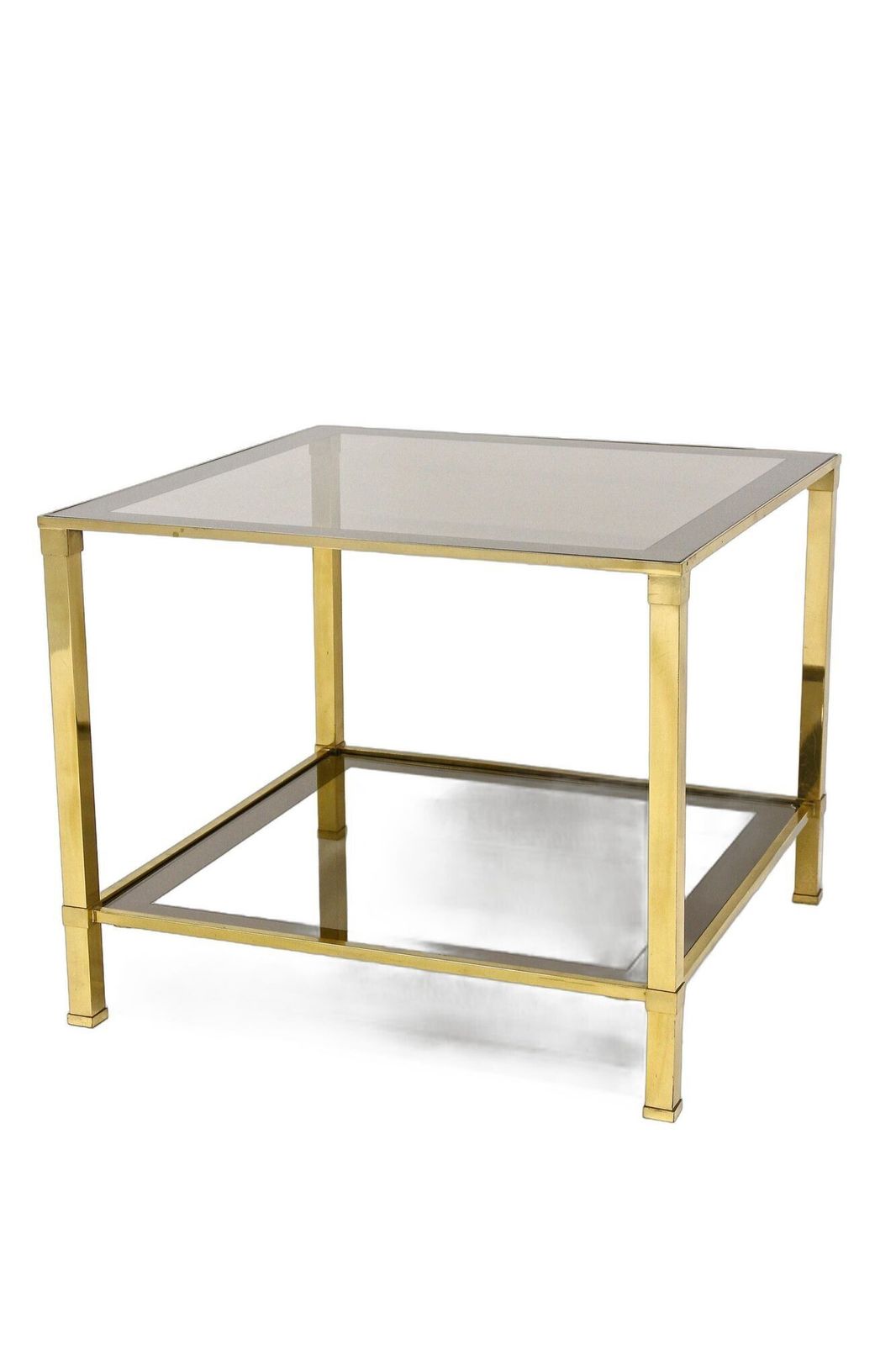 Late Mid Century Regency Brass Side Table, Smoked Glass, Italy Ca. 1970