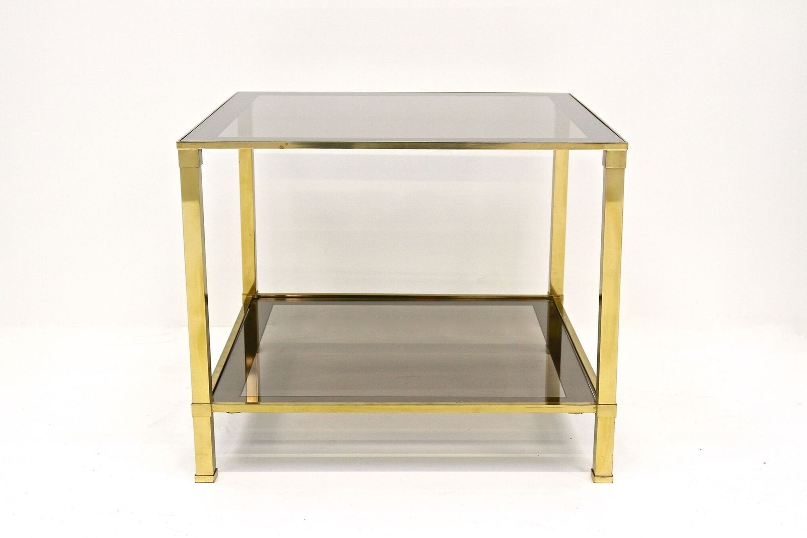 Late Mid Century Regency Brass Side Table, Smoked Glass, Italy Ca. 1970 photo vinterior