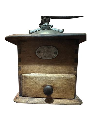 Japy Freres Antique Brass/Wood Hand Crank French Rustic Coffee Grinder/Mill photo furniture