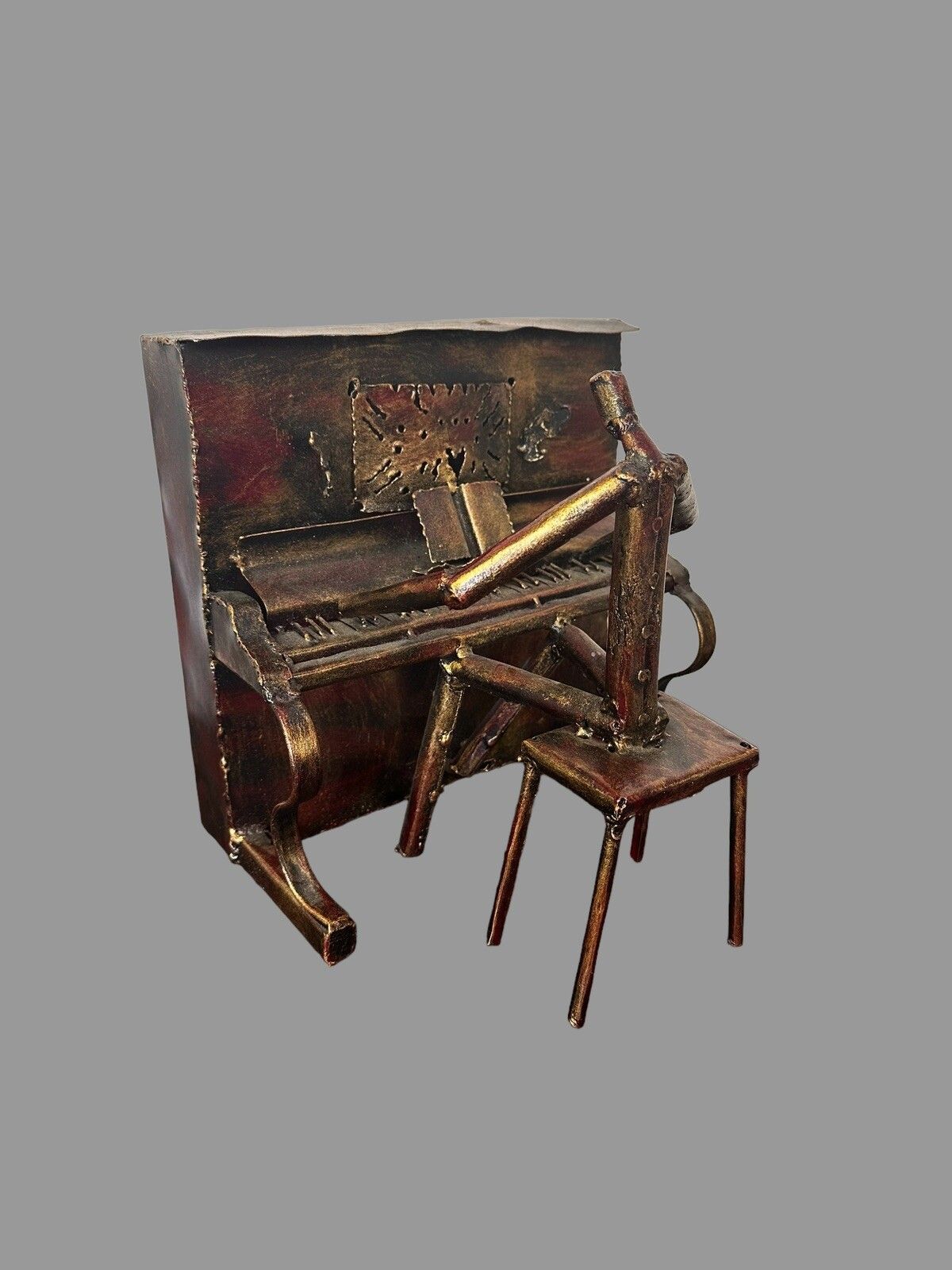 Mcm Recycled Metal Sculpture, Garden Figurine Statue The Piano Man Brutalist