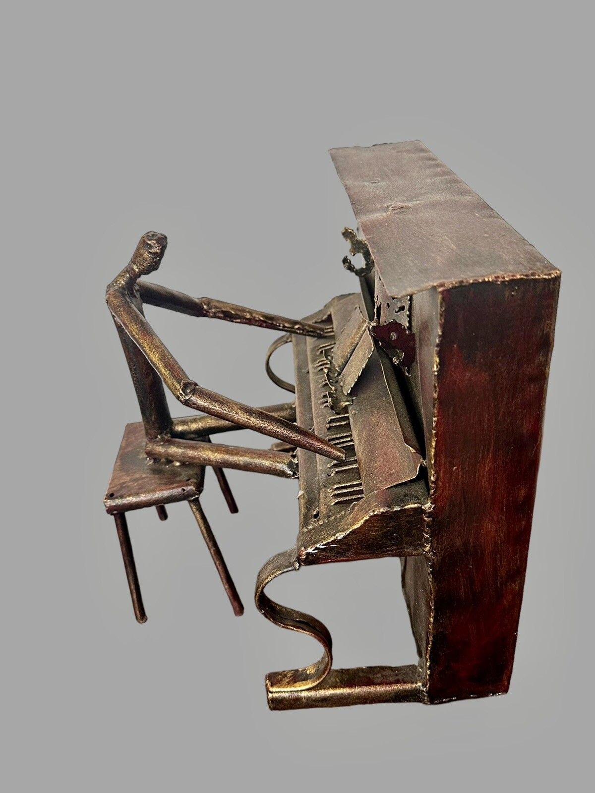 Mcm Recycled Metal Sculpture, Garden Figurine Statue The Piano Man Brutalist photo 70.0