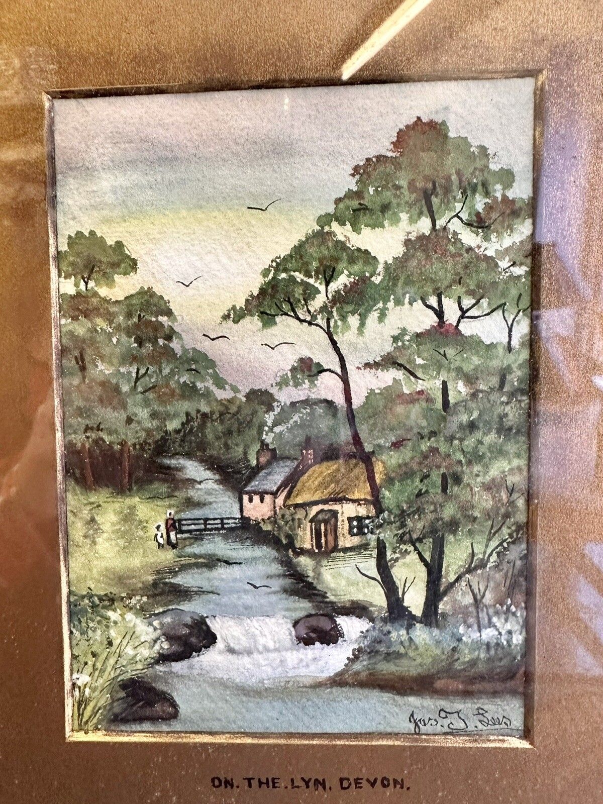 19th Century Signed Watercolour Painting On The Lyn Devon Landscape River photo 65.0