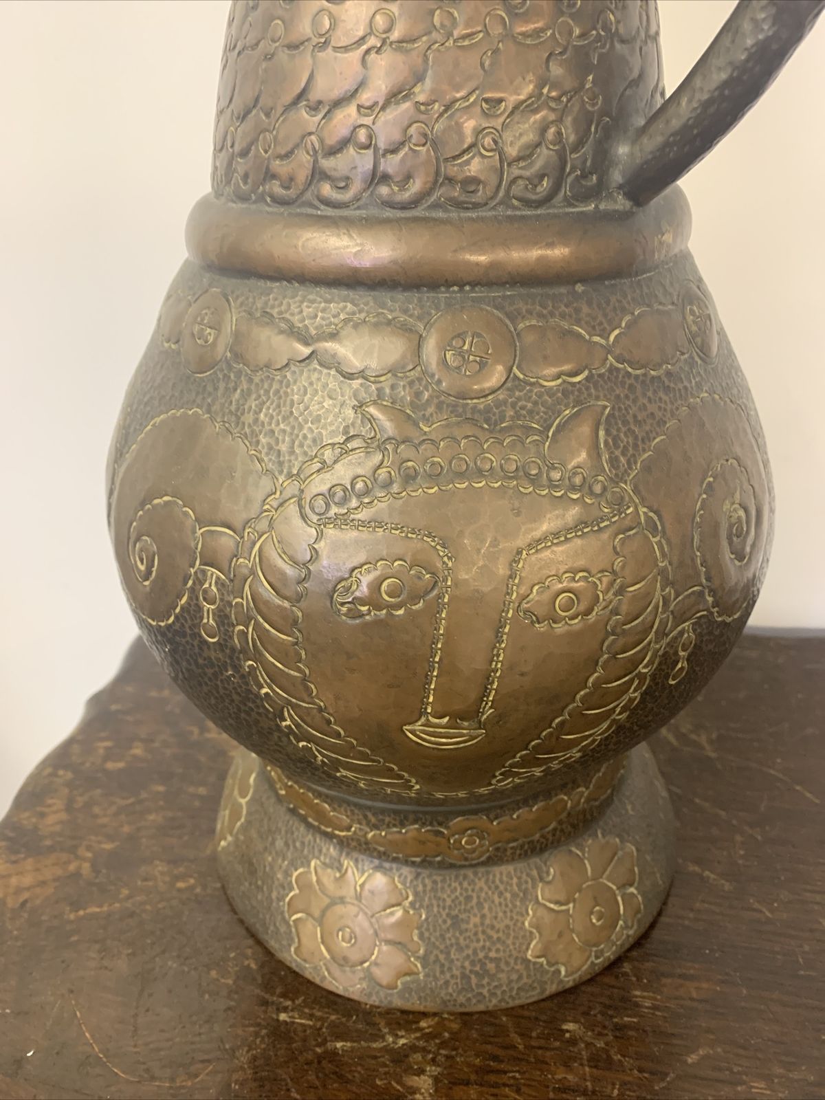 Antique Large Copper Oriental  Chinese? Tribal Ewer Pitcher Jug Heavy 3720 G photo for sale