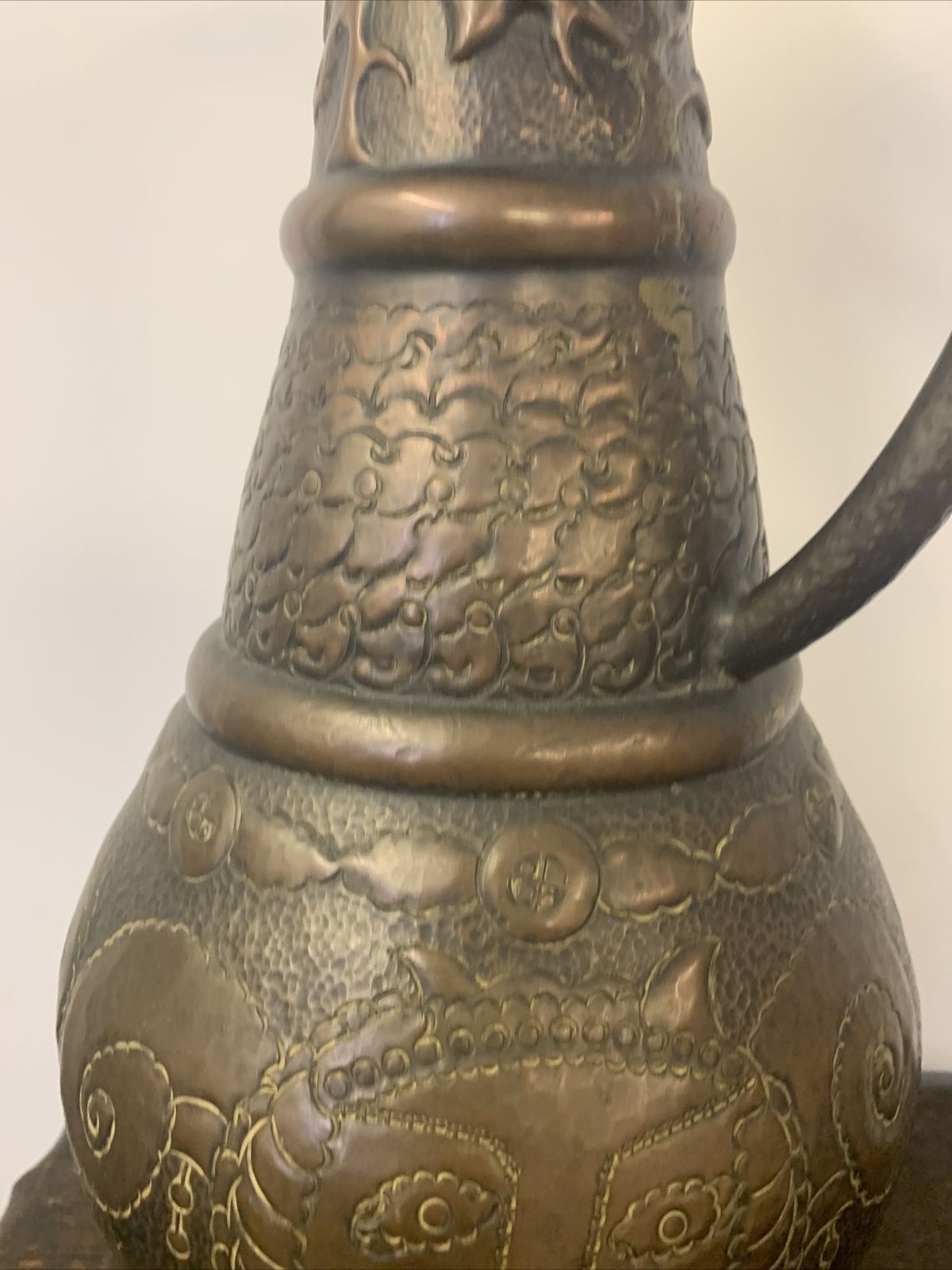 Antique Large Copper Oriental  Chinese? Tribal Ewer Pitcher Jug Heavy 3720 G photo Home Decor