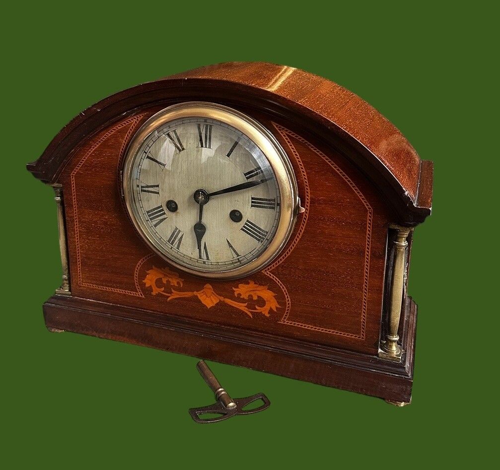 Beautiful Edwardian Mahogany Inlaid Striking Mantle Clock Large Mantle Clock photo Home Decor