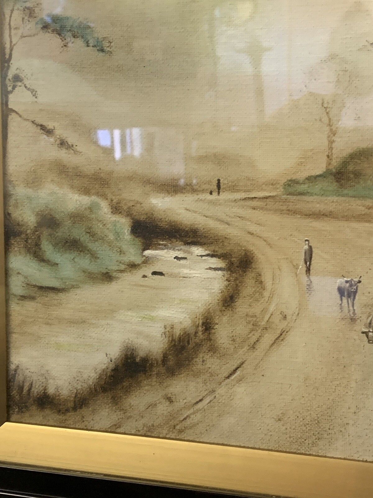 Original 19th Century Painting By W Richardson  Country Sheep Scene Farm  House￼ photo vinterior