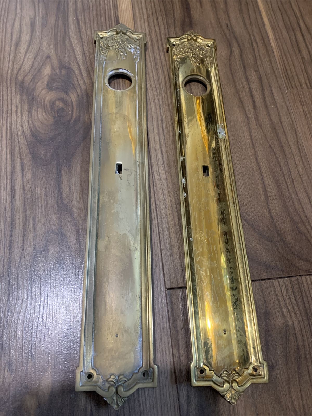 Vtg Antique Victorian Georgian Quality Heavy Brass Finger Plates Door Plaques