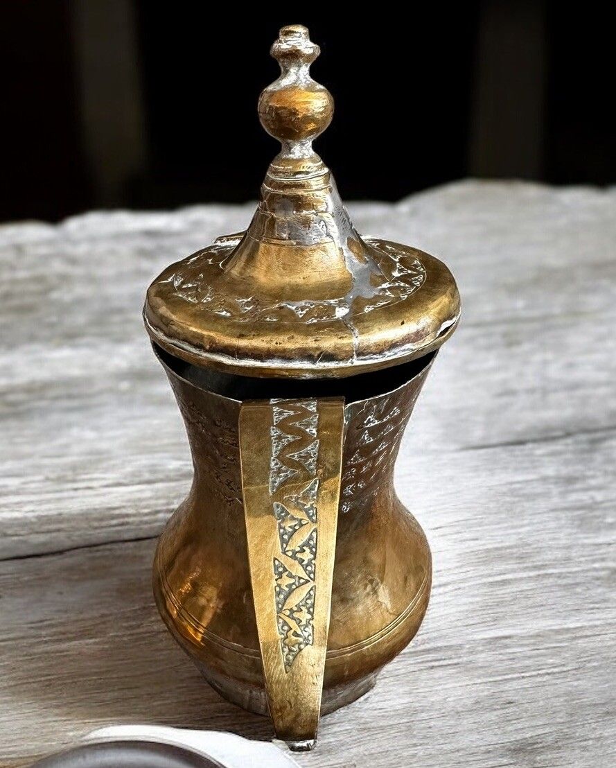 19th Century Antique Middle Eastern Dallah Arabic Brass Coffee Pot photo for sale