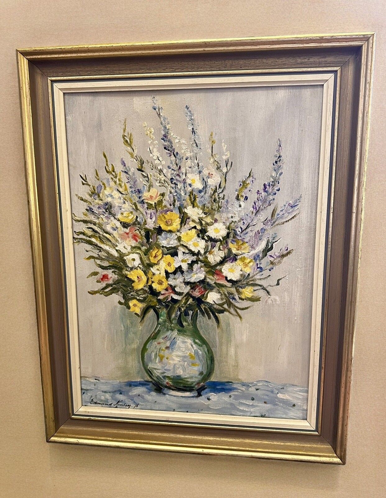 Mid Century Original Signed Oil Painting, Botanical Still Life Floral 48x38cm photo furniture
