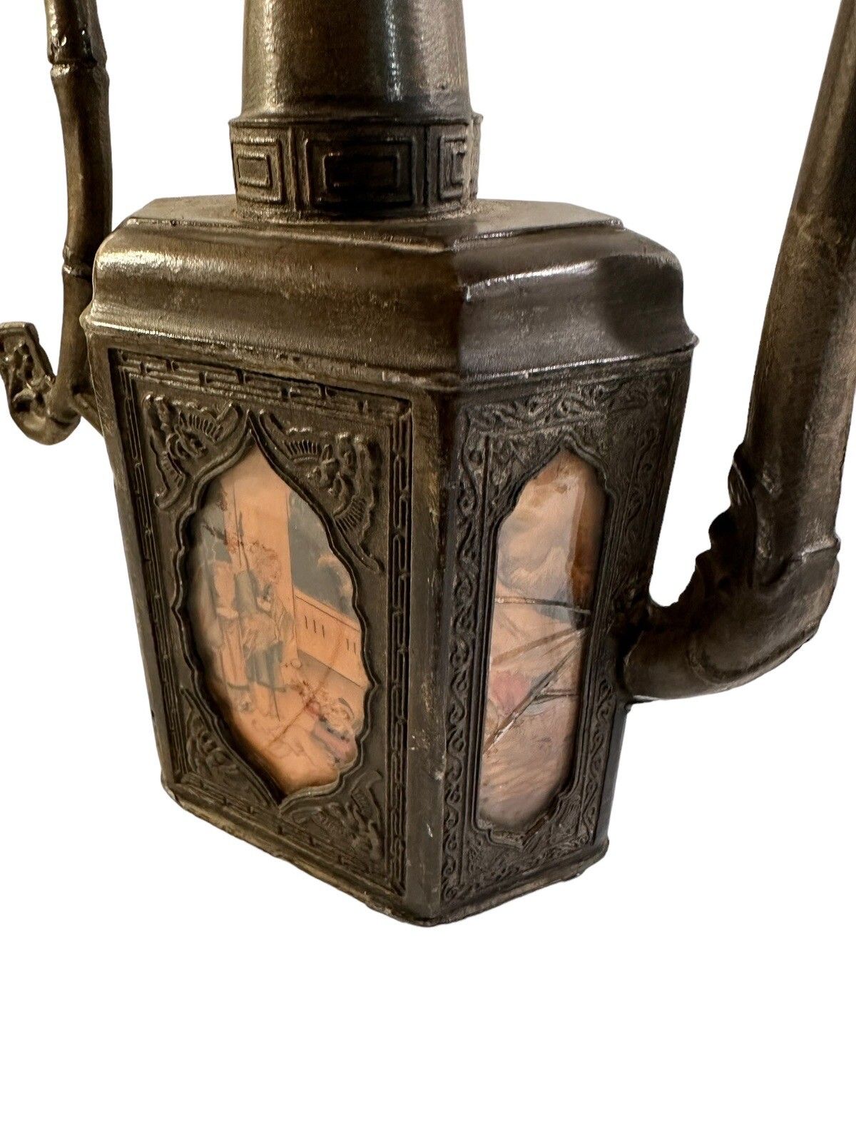 Antique Oriental Pewter Six Panel Glass Qing Dynasty Tea Pot photo 65.0