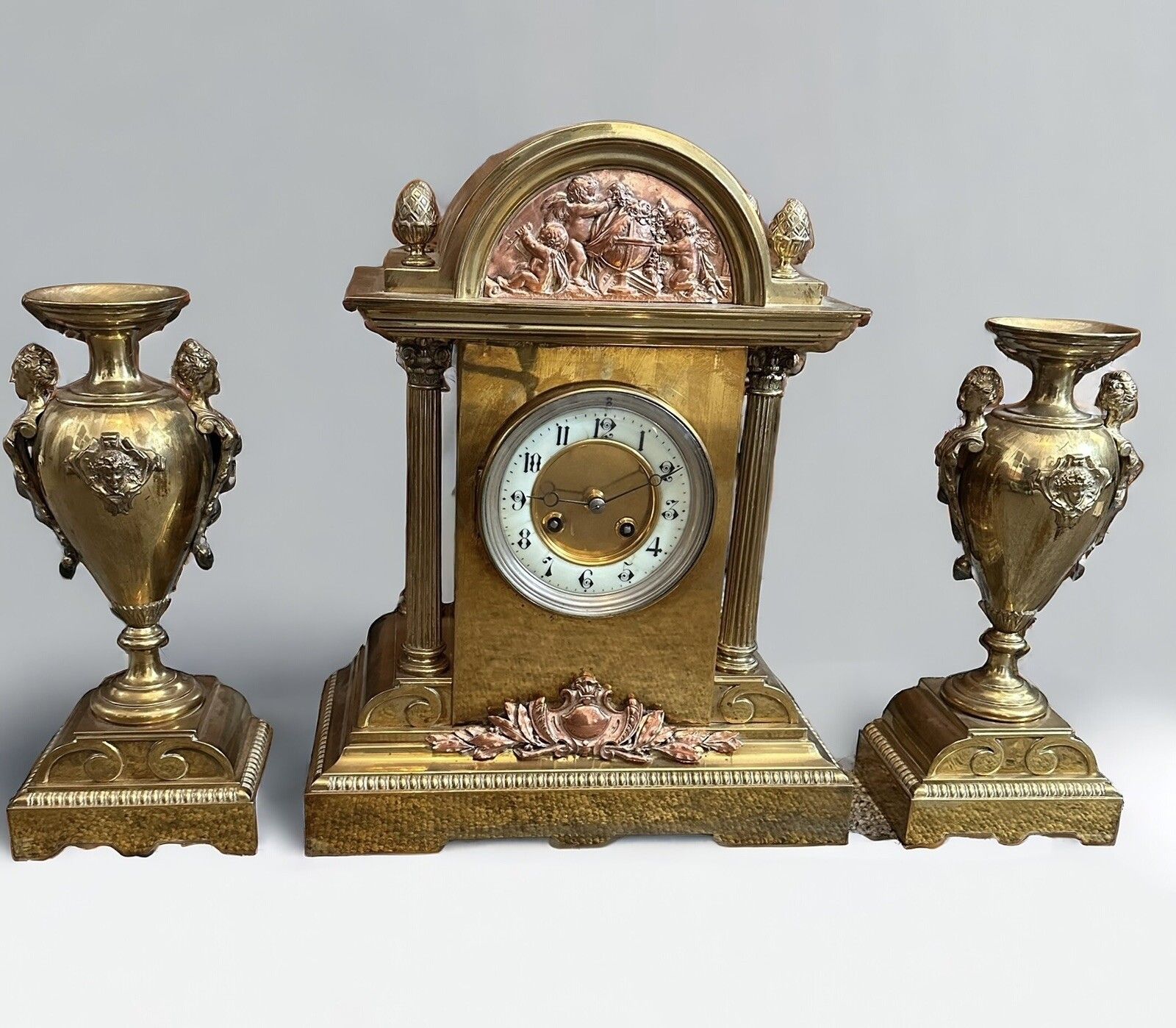 Outstanding French 19th Century Architectural Garniture Mantle Clock By L. Marti