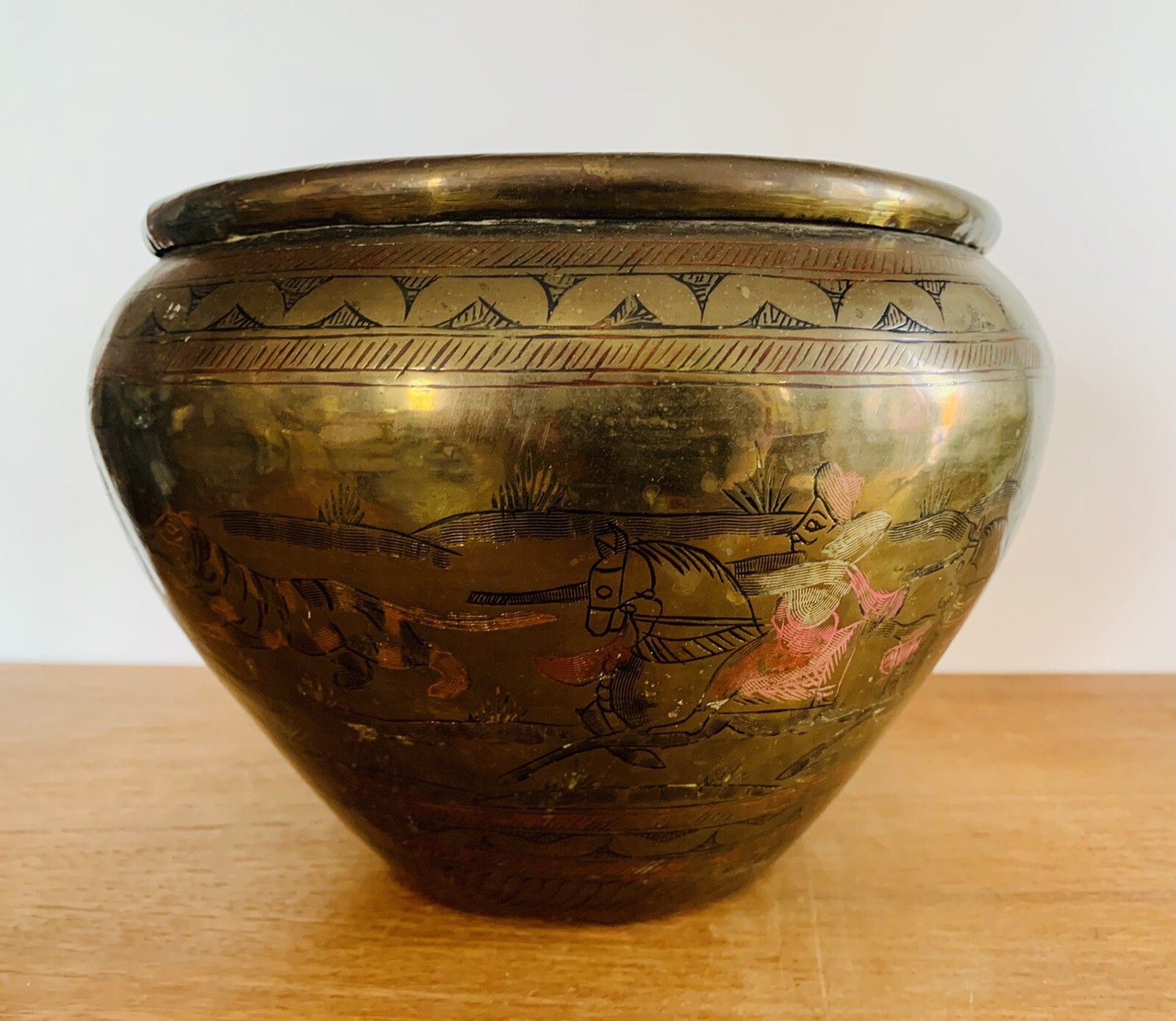 Antique Beautiful Bronze Anglo Indian Water Pot Deity God Engraved.