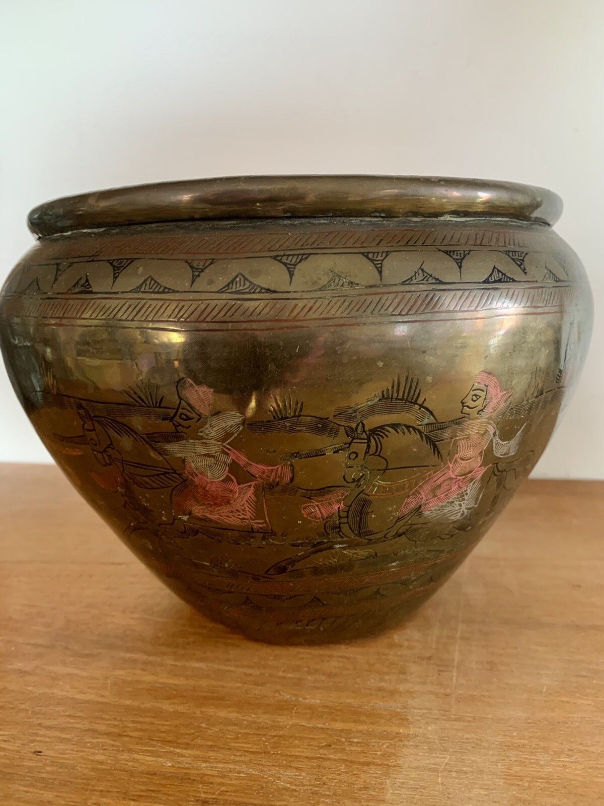 Antique Beautiful Bronze Anglo Indian Water Pot Deity God Engraved. photo furniture