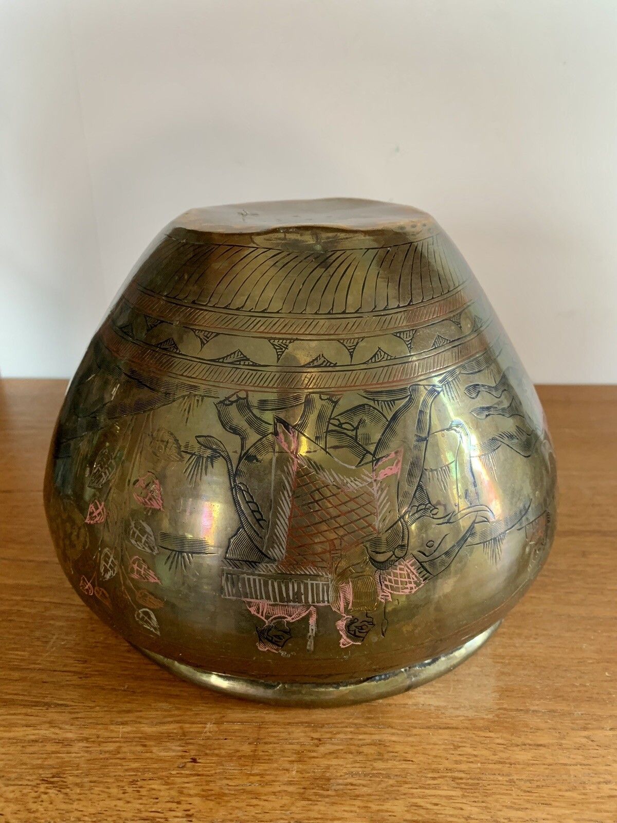 Antique Beautiful Bronze Anglo Indian Water Pot Deity God Engraved. photo 165.0