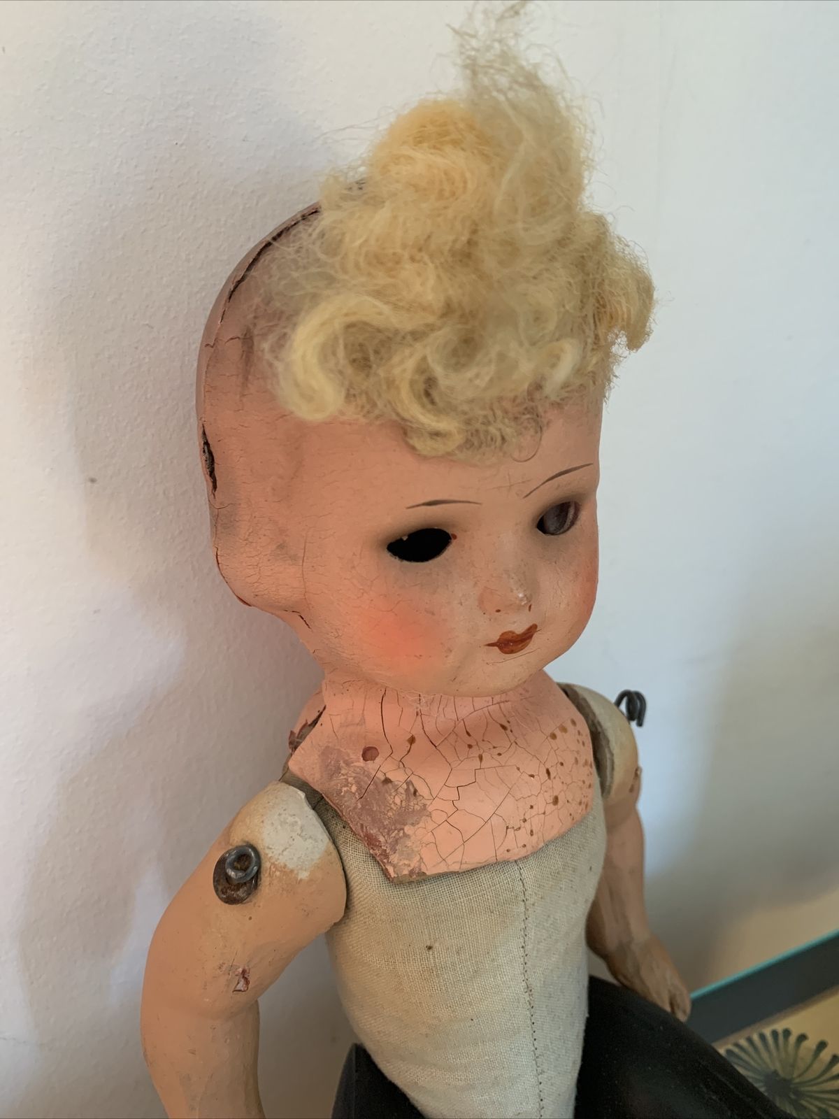 Blonde Haired Antique German Jointed  Doll  10” photo furniture