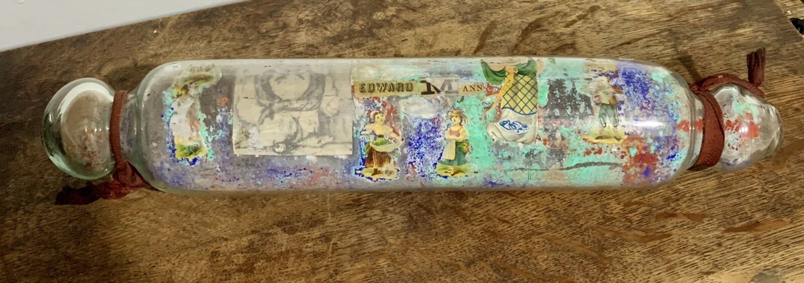 Victoria Hand Painted  Glass Rolling Pin. 39cm Advertising Edward Mann