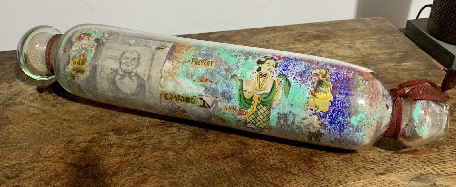 Victoria Hand Painted  Glass Rolling Pin. 39cm Advertising Edward Mann photo furniture