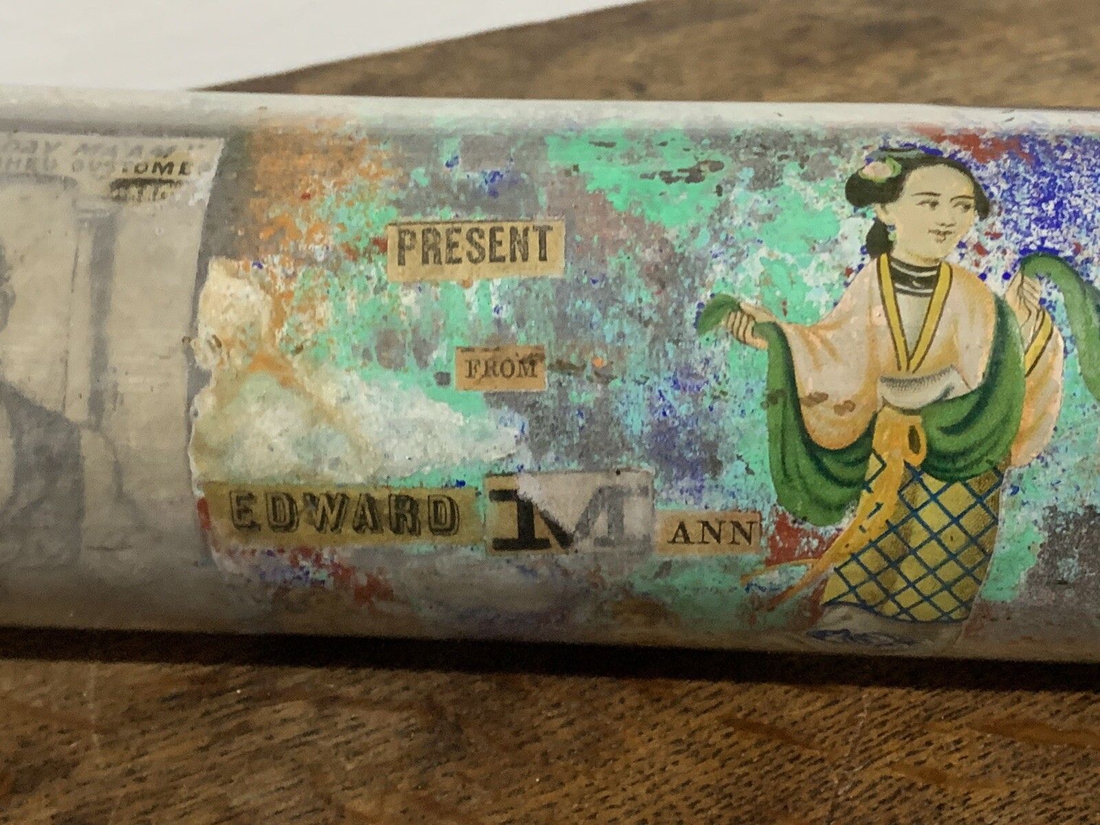 Victoria Hand Painted  Glass Rolling Pin. 39cm Advertising Edward Mann photo for sale