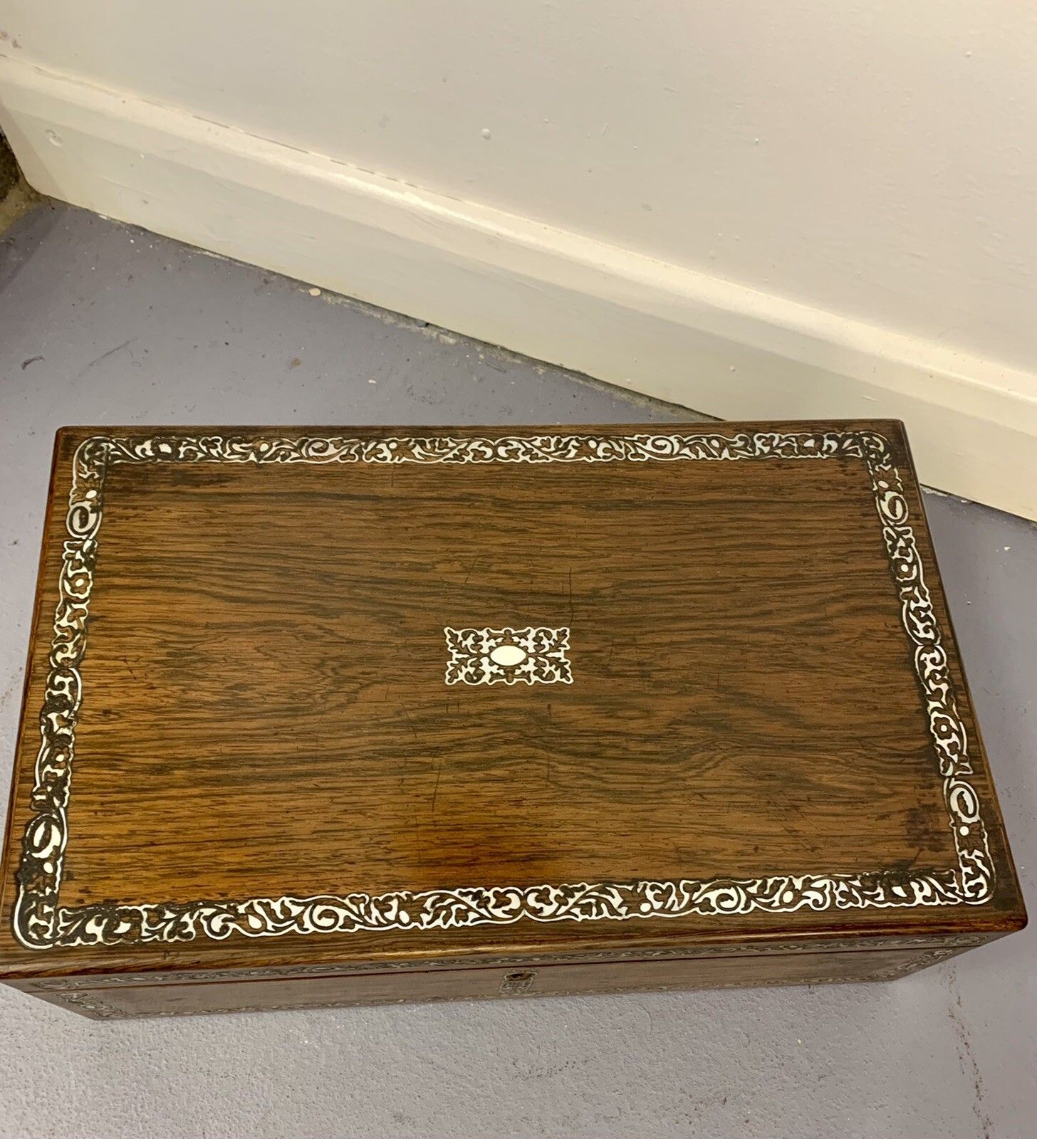 Great English Victorian 1880 Antique Portable Travel/Lap Desk, Mop Inlay photo for sale