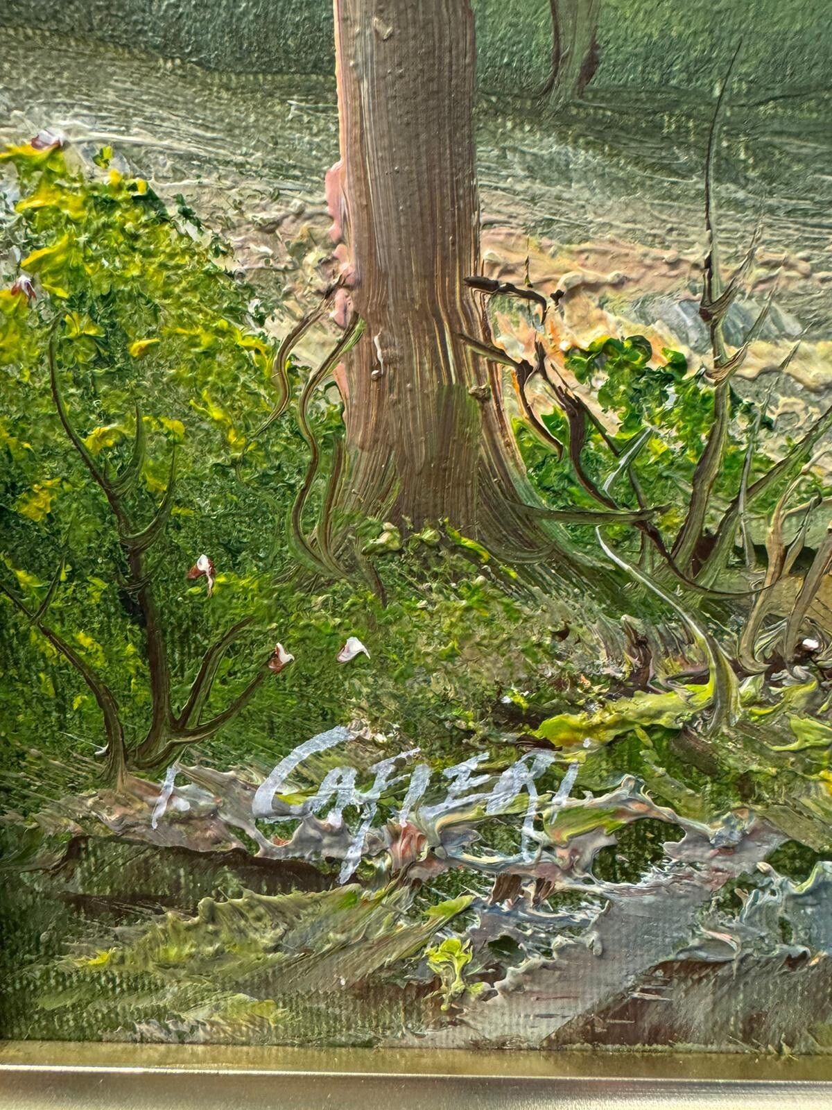 Irene Cafieri Original Large Oil Painting House In Woods, Signed By Artist photo vinterior