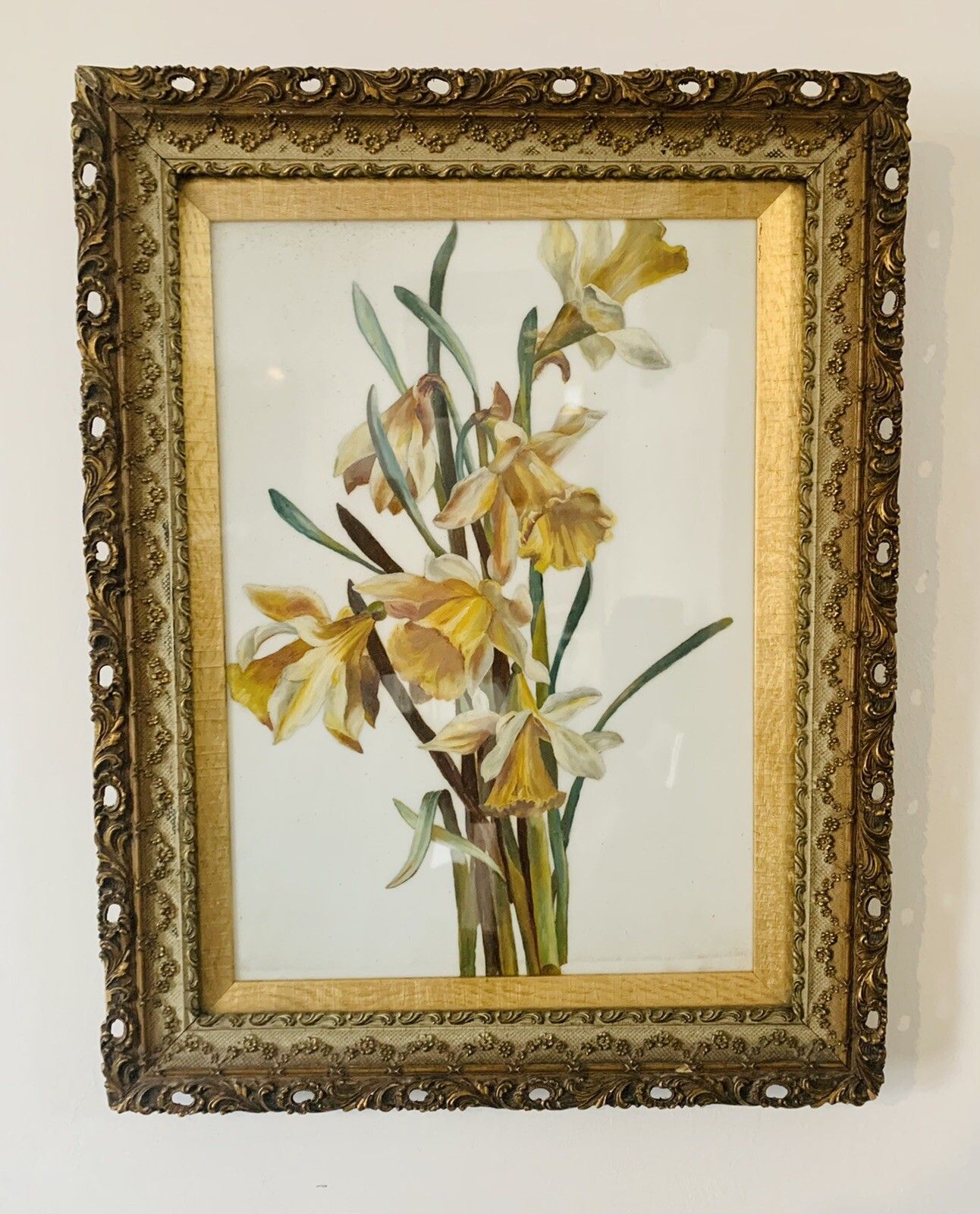 19th Century Botanical Study Flowers Painted On Porcelain / Ceramic Framed