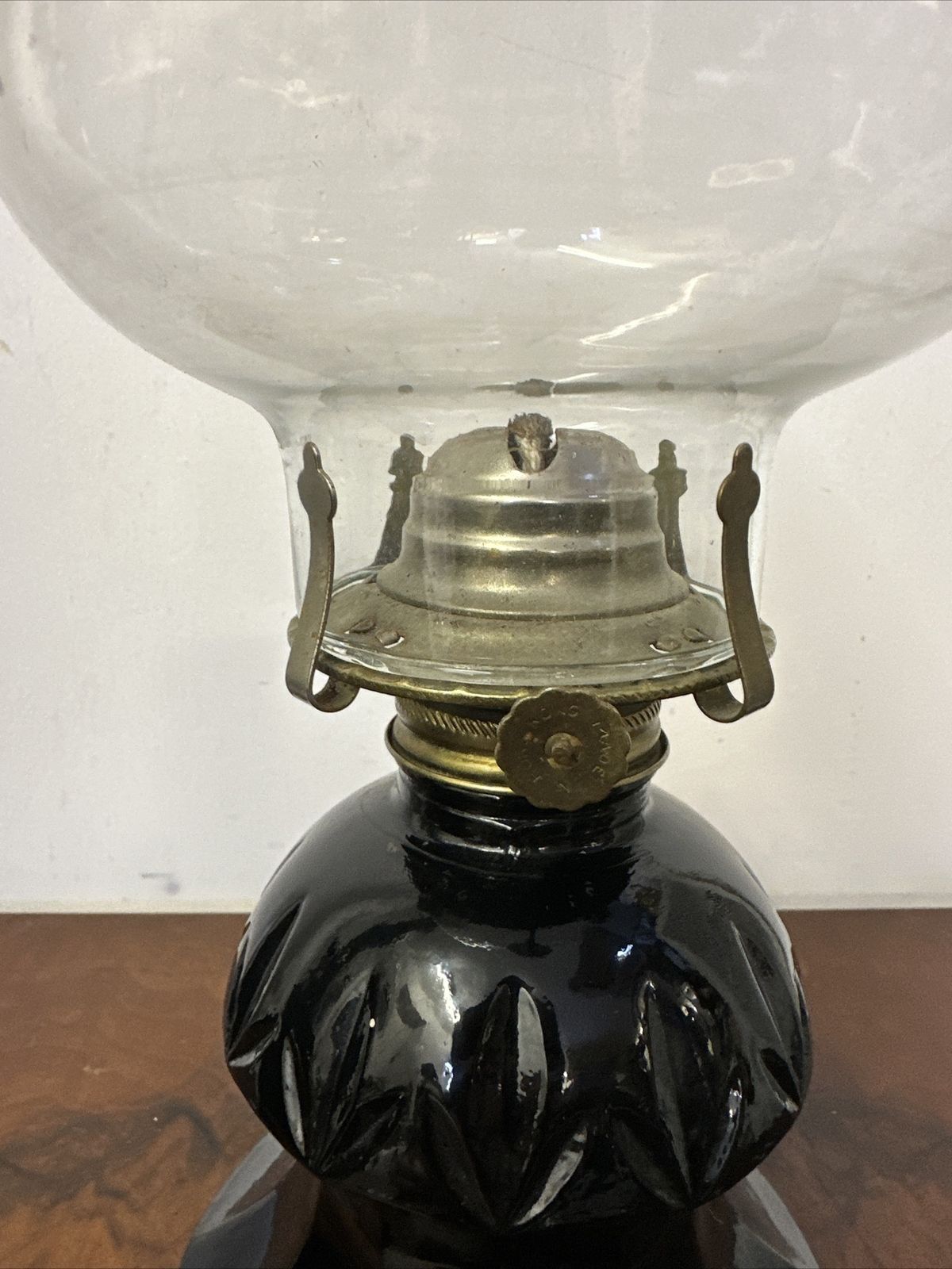 Vintage Antique Black Glass Oil Lamp Fabulous Condition Made In Hong Kong photo for sale