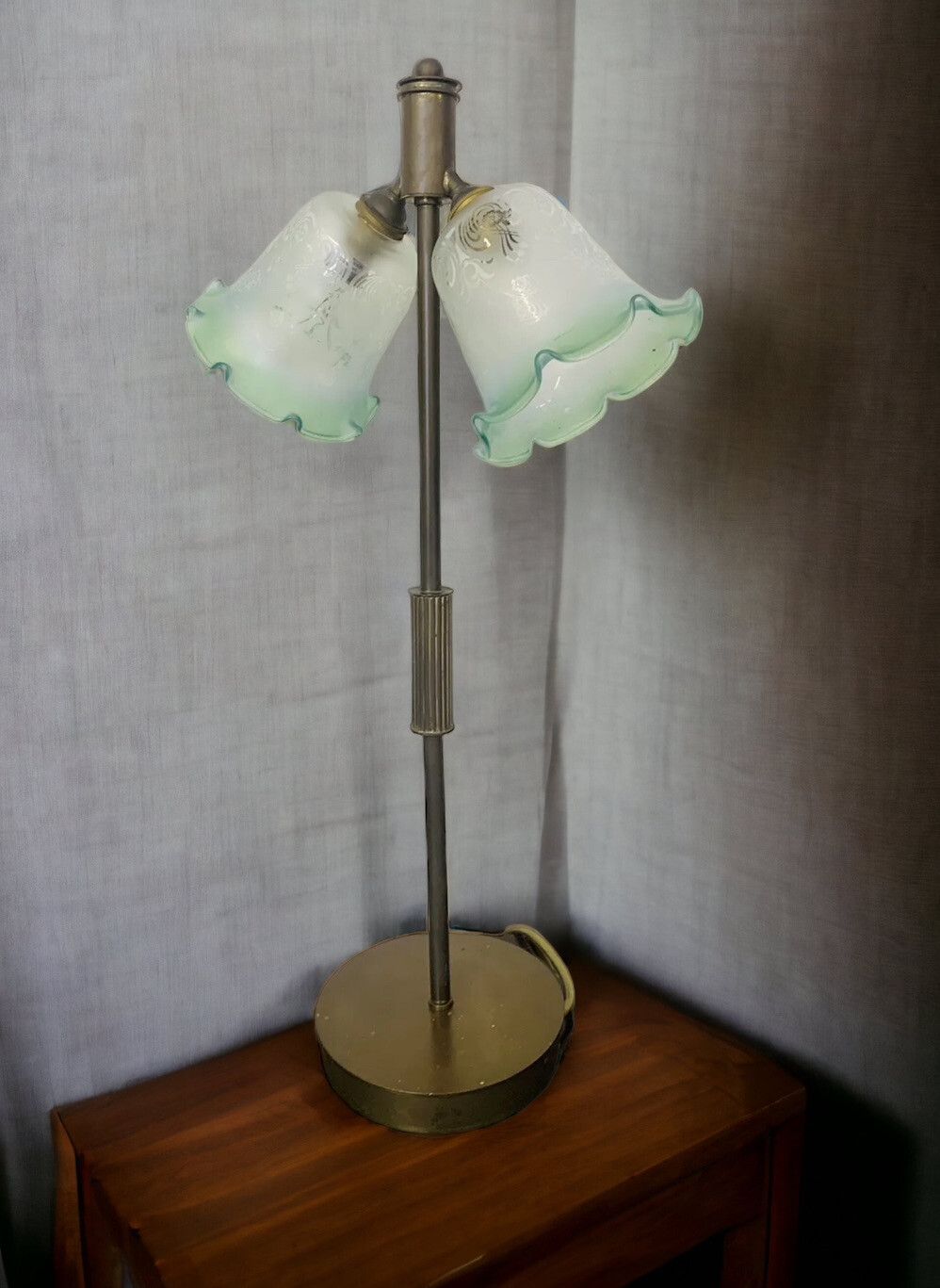 Stunning Antique Art Deco Twin Large Shade Desk Table Lamp￼ By Farrelite