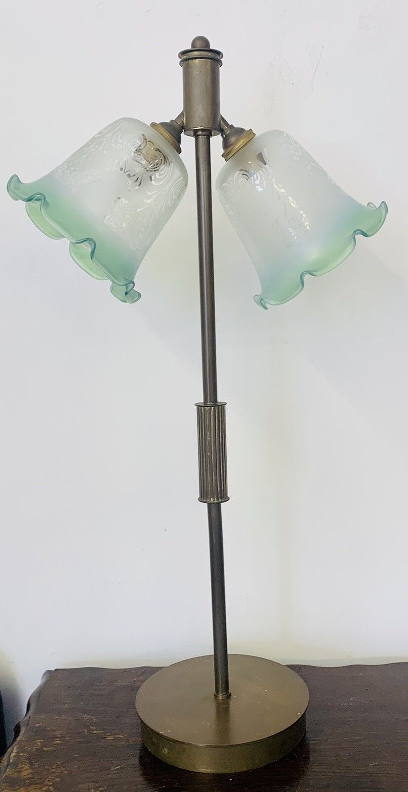 Stunning Antique Art Deco Twin Large Shade Desk Table Lamp￼ By Farrelite photo for sale