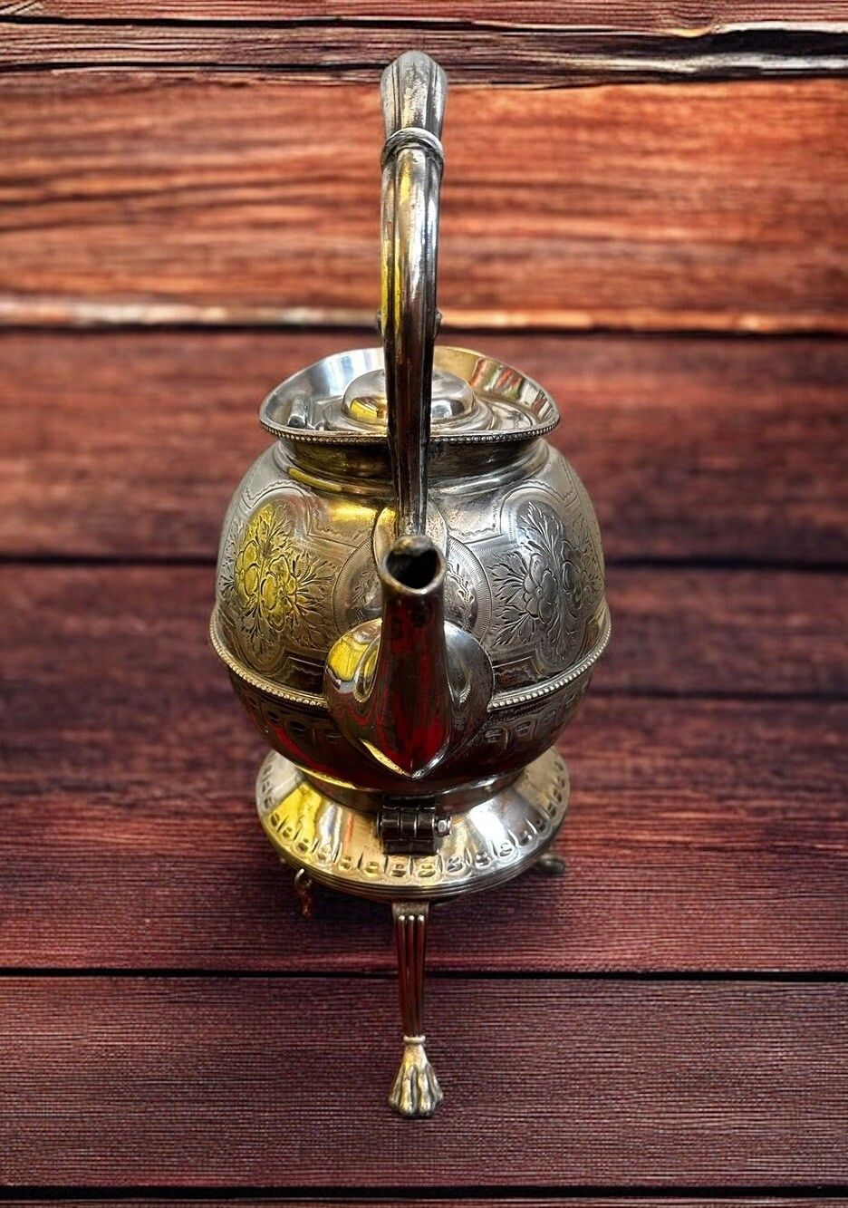 Victorian Spirit Tea Kettle On Stand, Circa 1880 Lion Feet  Highly Decorative photo for sale