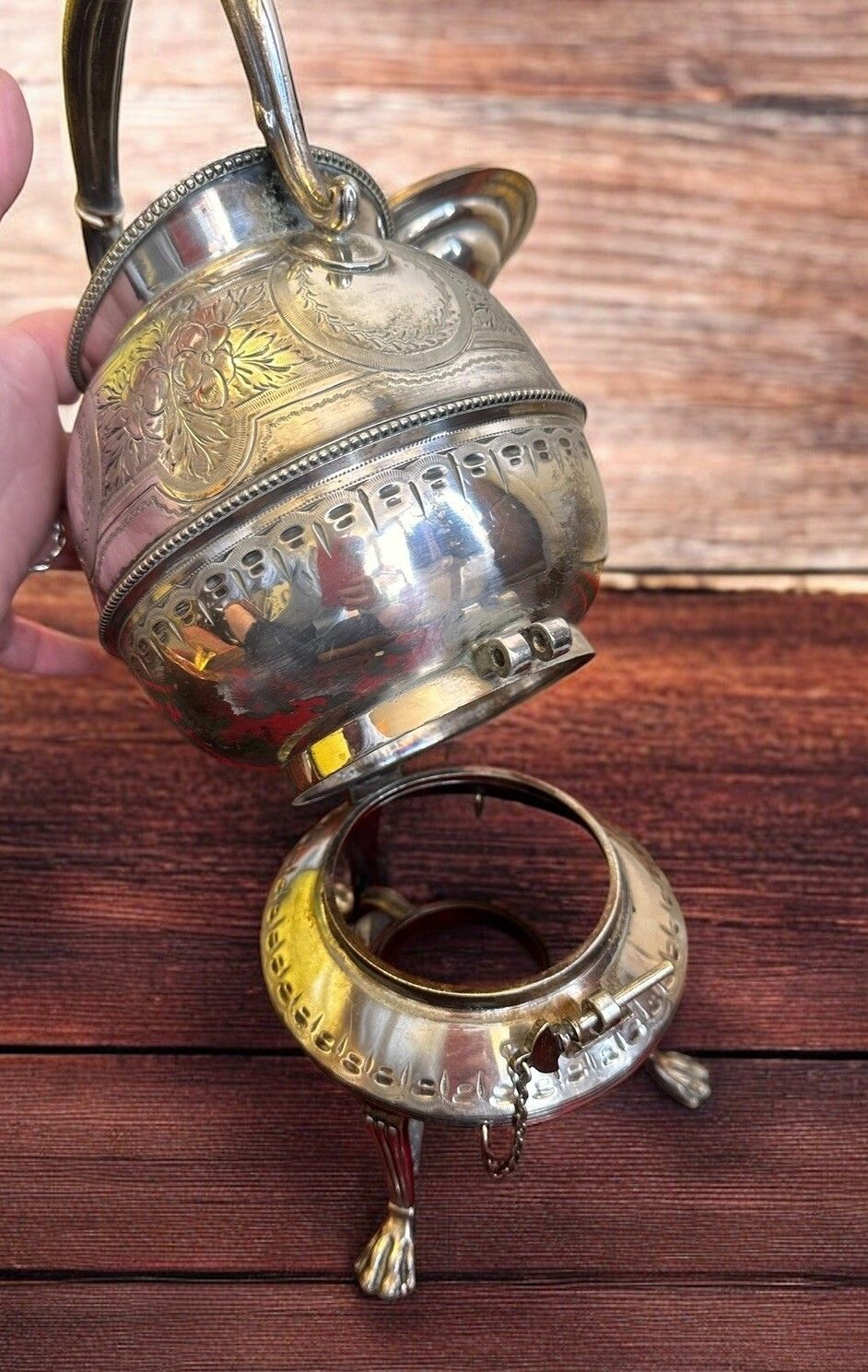 Victorian Spirit Tea Kettle On Stand, Circa 1880 Lion Feet  Highly Decorative photo buy
