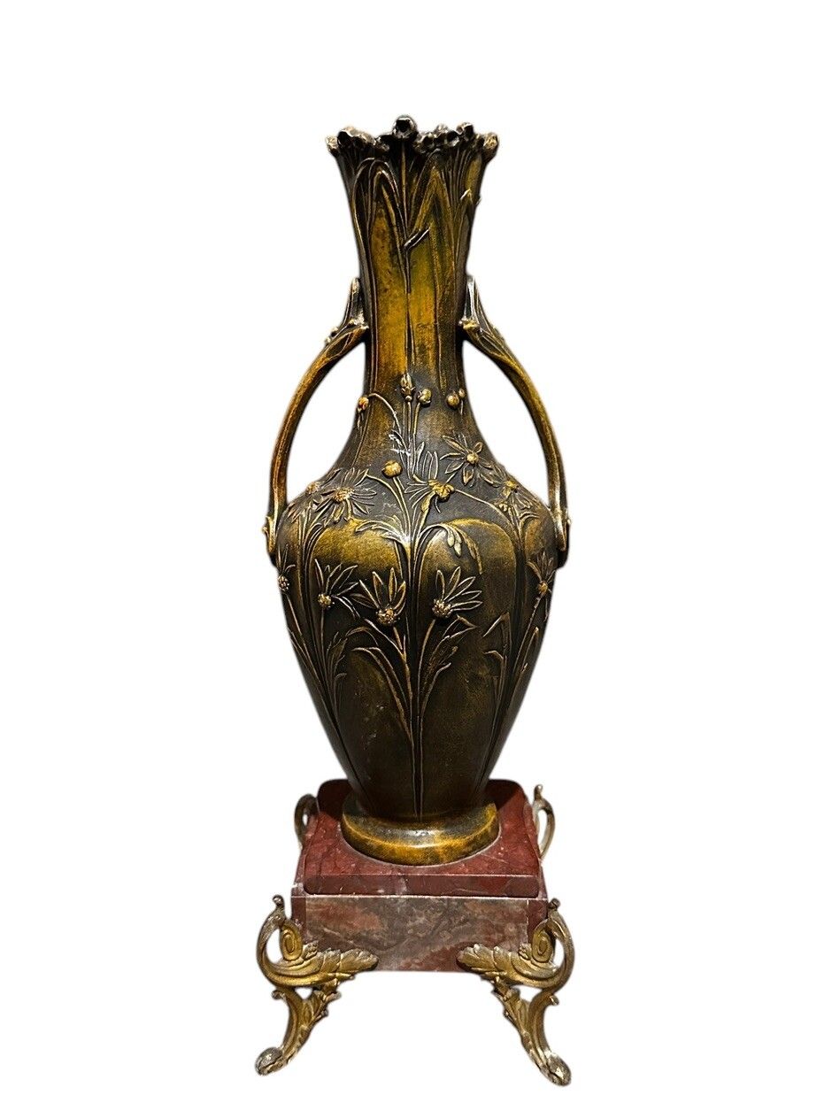 François Moreau (1832 1927), Jugendstil Vase / Art Nouveau Metal And Marble photo for sale