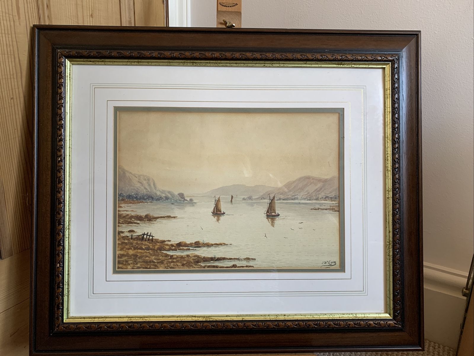 Original Watercolour Signed By Arist J St Clare Waterscape Sailing