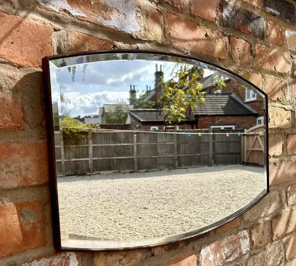 Antique Oak 1920’s Stylish Bevelled Wooden Wall Mirror   69cm By 41cm photo 120.0