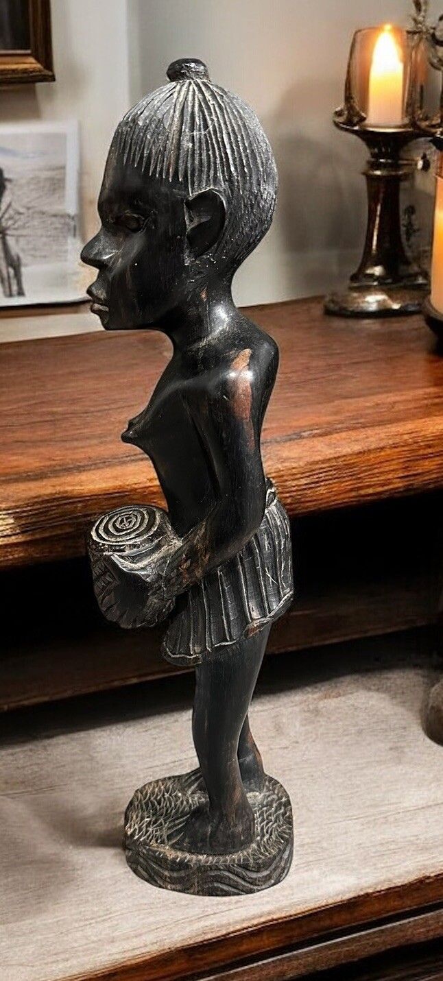 Antique Old Wooden Hand Carved Black African Tribal Woman Figure Sculpture photo 60.0