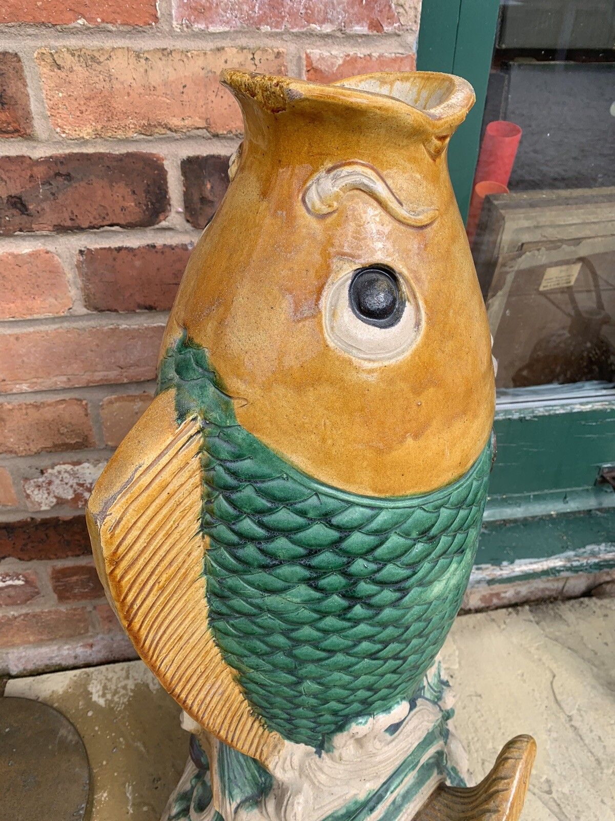 Huge Magnificent Chinese Sancai Glaze Figural Pottery Koi Fish Vase photo for sale