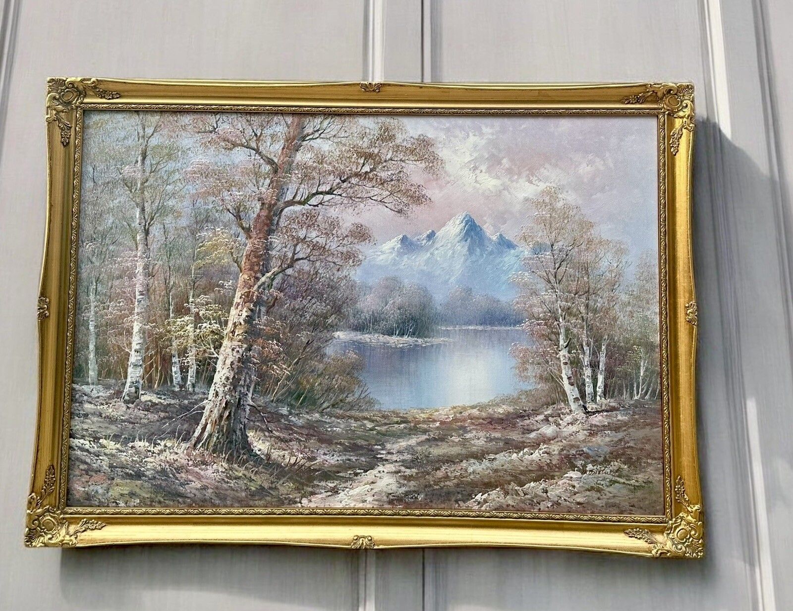 Mid Century  Large Original Oil On Canvas Winter Landscape 102cm By 72cm photo for sale