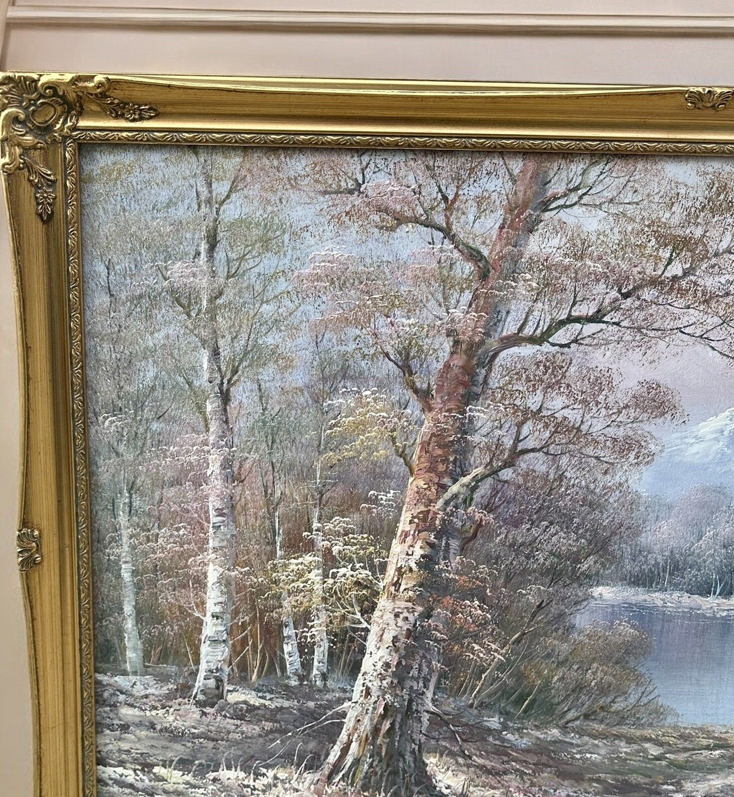 Mid Century  Large Original Oil On Canvas Winter Landscape 102cm By 72cm photo Art