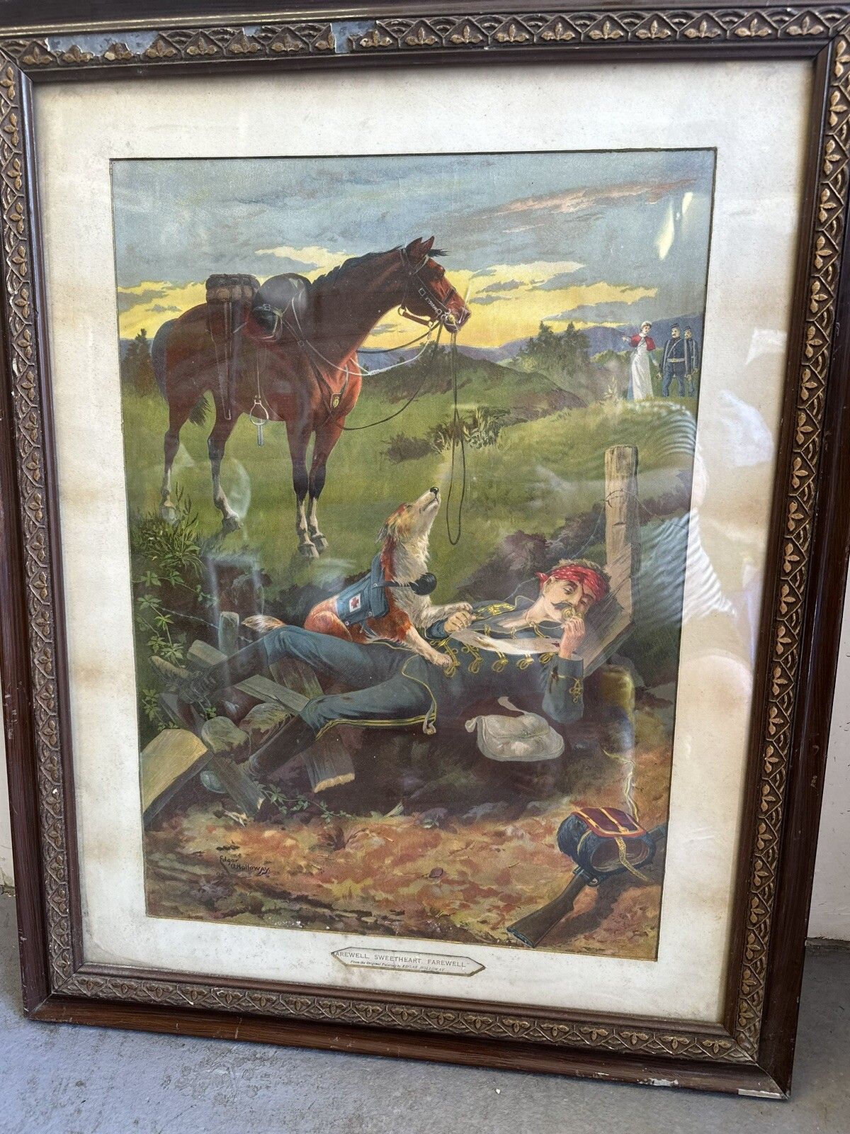 Large Framed Antique Edgar A. Holloway  Print “Farewell Sweetheart Farewell” photo furniture