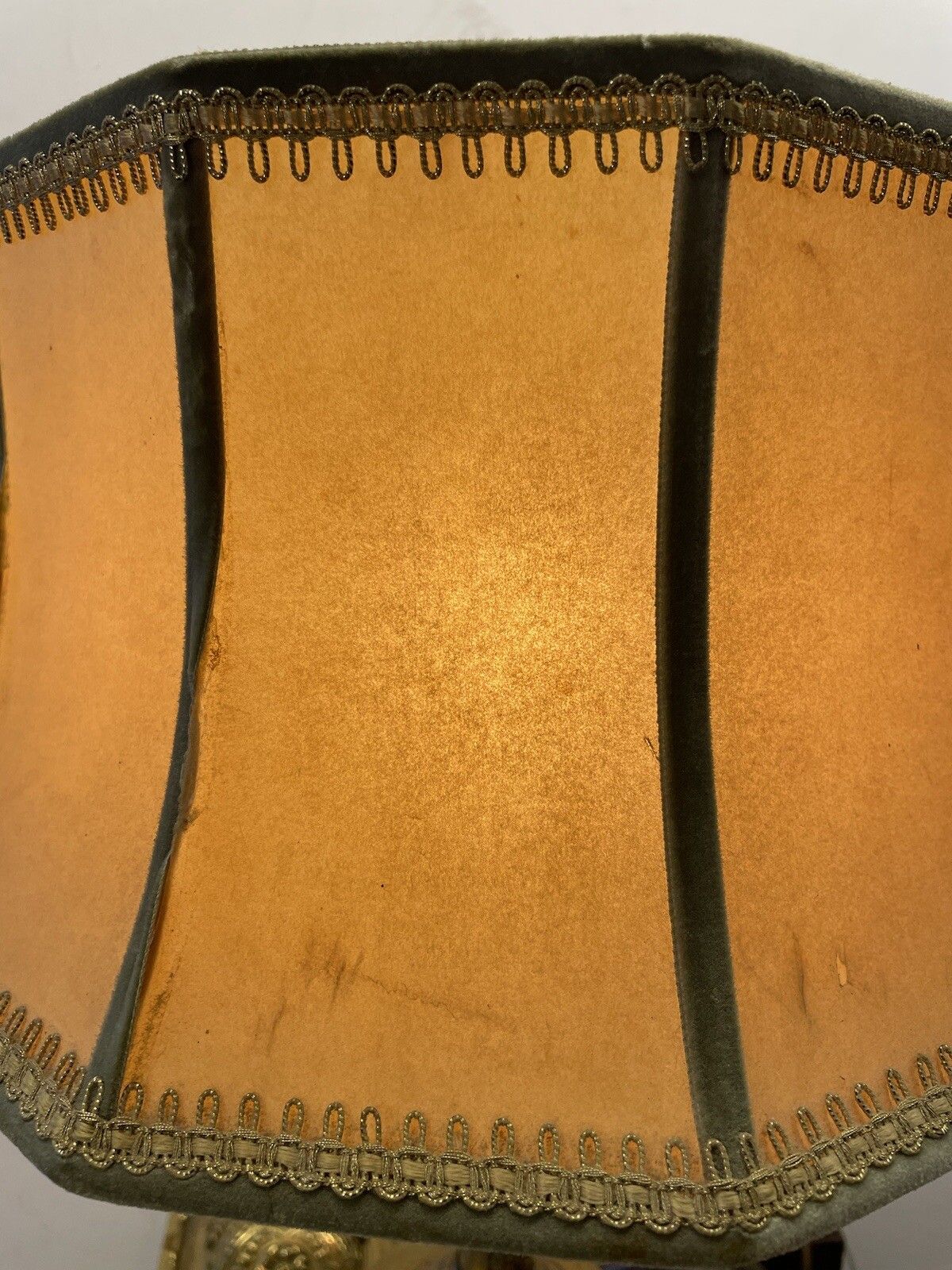 photo for sale Beautiful Huge 32” Antique Brass Bulbous Lamp With Stunning Shade