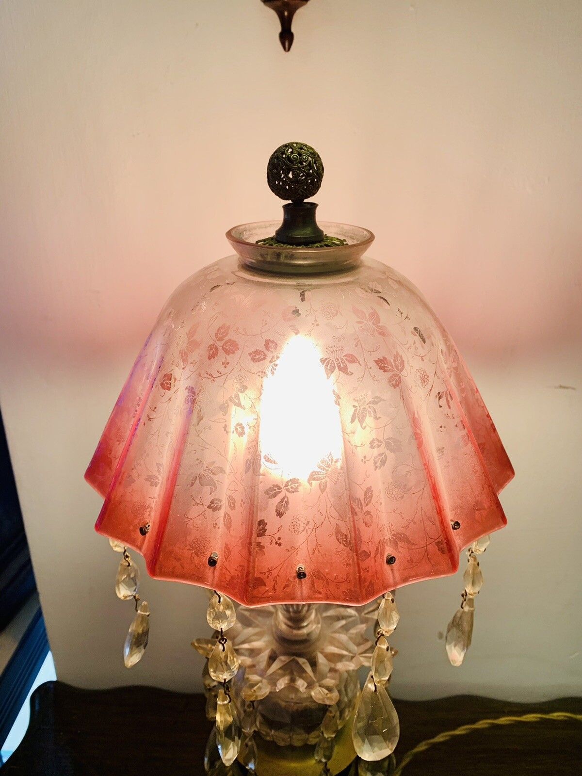 Outstanding Antique Victorian Parlour Table Lamp Cranberry Shade photo for sale