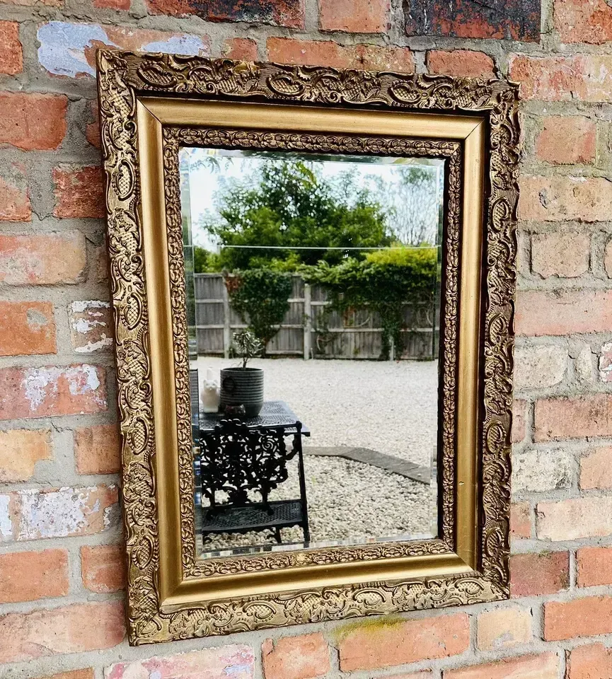 Exceptional Antique English 19th C Gilt Bevelled Mirror 80cm By 60￼Cm photo furniture