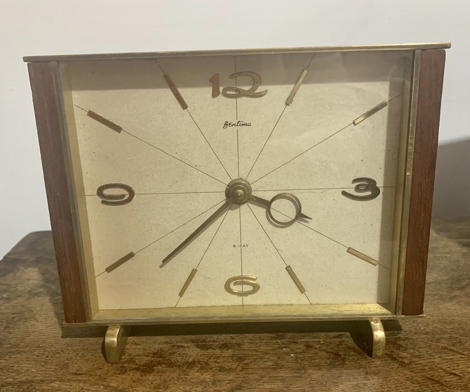 Vintage 60’a Stylish Mid Century German Clock By Bentima Teakwood And Brass photo for sale